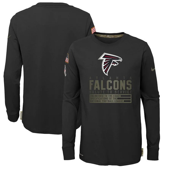 Youth Atlanta Falcons 2020 Black Salute To Service Sideline Performance Long Sleeve T-Shirt